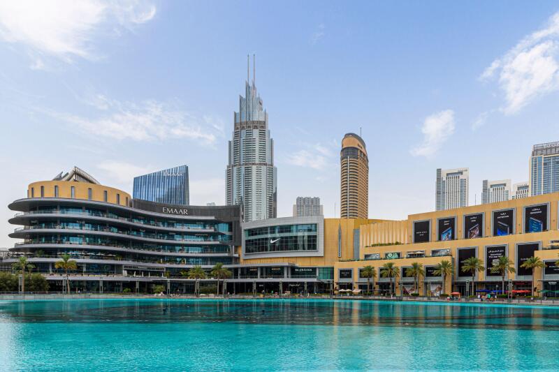 EMAAR Properties Dubai Mall overlooked by EMAAR high rise buildings, Downtown Dubai, Dubai, UAE