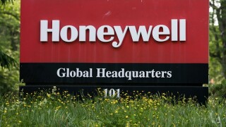 A logo sign outside of the headquarters of Honeywell International, Inc., in Morris Township, New Jersey.