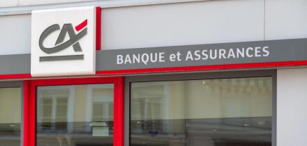 Chaville, France - February 26, 2021: Detail of the facade of a Credit Agricole d'Ile de France branch