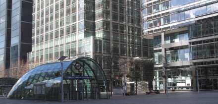 East entrance to Canary Wharf tube station Docklands London