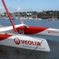 Trimaran Veolia Environnement,race boat in Concarneau harbour,Brittany,Bretagne,Finistere, France