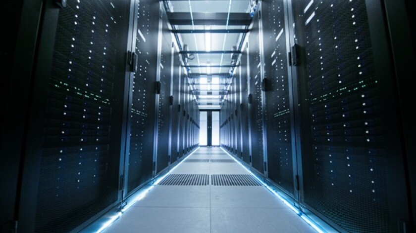 Shot of a Working Data Center With Rows of Rack Servers.