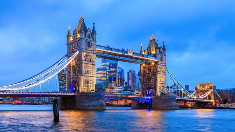 London, United Kingdom. Tower Bridge and skyline of London.
