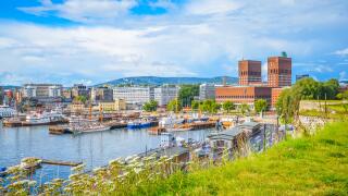 Oslo a city in the fjord on a sunny day, view of the harbor