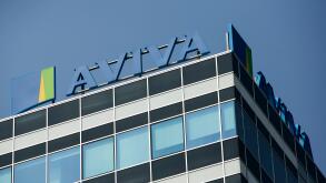 A logo sign outside of a facility occupied by Aviva in Milan, Italy on September 3, 2016.