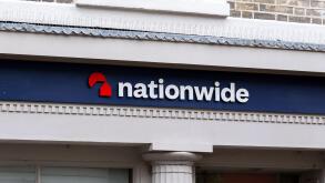 Nationwide Building Society bank branch sign in Saffron Walden, Essex, UK.