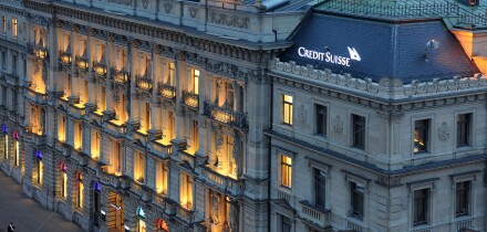 Zurich, Switzerland, Credit Suisse Paradeplatz evening