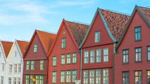 The colourful historic buildings of Bryggen in the City of Bergen, Norway
