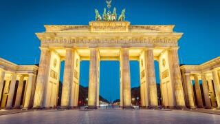 Classic view of famous Brandenburger Tor (Brandenburg Gate), one of the best-known landmarks and national symbols of Germany, in twilight, Berlin