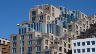 The barcode, a new office district in central Oslo Norway , interesting and varied facades, DNB Norwegian bank headquarters