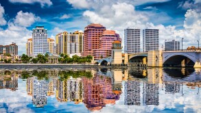 West Palm Beach, Florida, USA downtown over the intracoastal waterway.