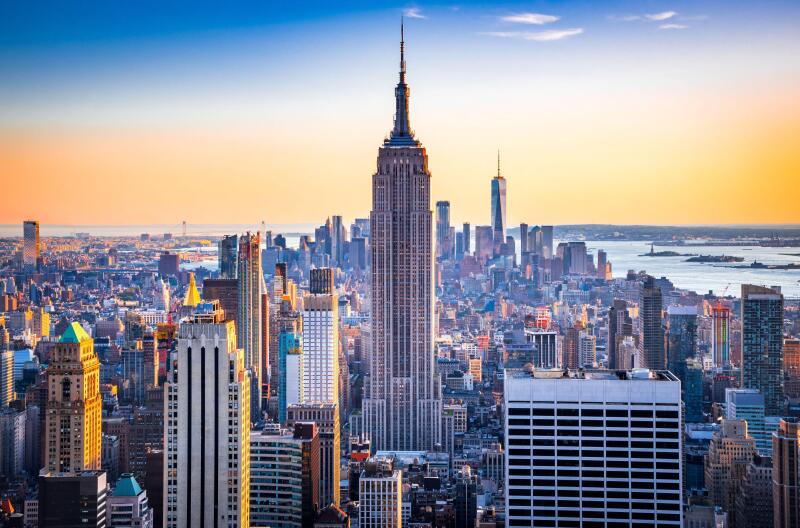 New York City, United States -  Midtown skyline of Manhattan at amazing sunset in America.