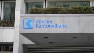 Zurich, Switzerland - 12 12 2020: Zurich Cantonal Bank logo on the facade of a building in Bahnhofstrasse, most expensive and famous Zurich street.