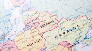 Ivanovsk, Russia - November 24, 2018: Belarus on the map of the world.