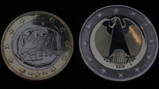 Greek and German euro coins