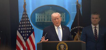 Washington, USA. 6th Apr, 2026. U.S. President Donald Trump speaks during a press conference at the White House in Washington, DC, the United States, April 6, 2026. Trump said Monday that Iran could be "taken out" in one night and that night "might" be Tu