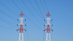 power lines in blue sky Auvergne France