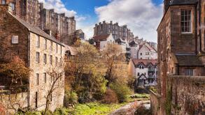 Houses and apartments overlooking the Water of Leith, Edinburgh, Scotland, UK