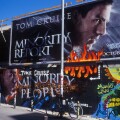 Calle Montalegre Barcelona Spain Minority Report film poster with Tom Cruise on advertising hoarding above graffiti version