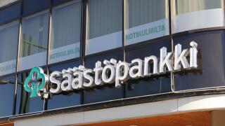 Tornio, Finland - August 29, 2022: The Finnish savings bank Sastopankki logotype at the bank office in the city center.