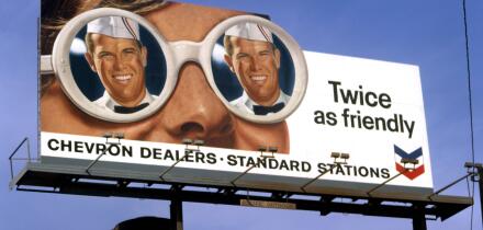 Billboard advertising Chevron gasoline circa 1967