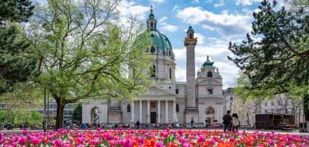 St. Charles Church in spring in Vienna, Austria