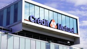 credit mutuel french bank logo signage on modern office building facade headoffice