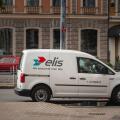 Picture of a sign with the logo of Elis on a vehicle of the firm in Riga. Elis is a French company, founded in 1969 and specialized in the field of cl