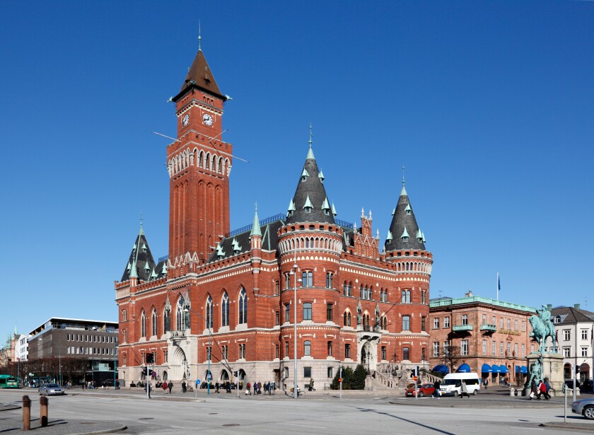 The neo-Gothic city hall from 1897 at Hamntorget / Stortorget in Helsingborg, Sweden