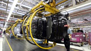 The production line at the BMW UK Mini plant in Oxford, Oxfordshire, after their 1.5 millionth car came off the production line today.