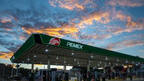 Colorful clouds over a Pemex gas station. San Blas, Nayarit, Mexico.