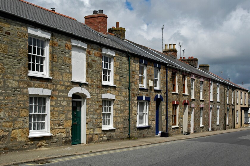 old tin miners cottages at chacewater near truro in cornwall, uk