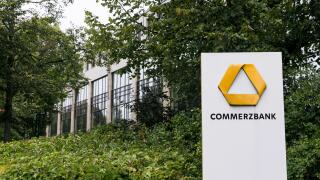 A logo sign outside of facility occupied by Commerzbank in Munich, Germany, on August 31, 2018.