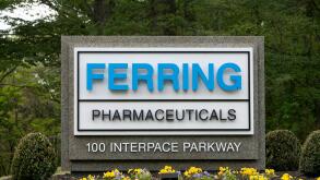 A logo sign outside of the headquarters of Ferring Pharmaceuticals Inc., in Parsippany, New Jersey.