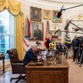 WASHINGTON DC, USA - 26 March 2025 - US President Donald Trump announces trade tariffs on auto imports in the Oval Office of The White House, Washingt