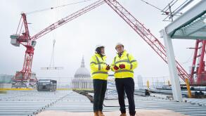 Labour leader Sir Keir Starmer and shadow chancellor Rachel Reeves meet construction workers and apprentices during their visit to Panorama St Paul?s in the City of London which is to be the new headquarters of the HSBC offices. They outlined Labour's pla