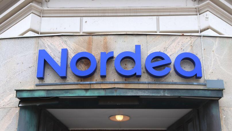 GOTHENBURG, SWEDEN - AUGUST 27, 2018: Nordea Bank branch in Gothenburg, Sweden. Nordea became one of biggest banks in Scandinavia after a merger of mu