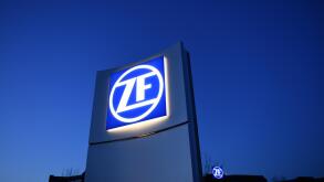 Freidrichshafen, Germany. 09th Mar, 2015. The logo of the German car parts maker ZF Friedrichshafen AG stands in front of the company's R&D center shortly after sunset in Freidrichshafen, Germany, 09 March 2015. Photo: Felix Kaestle/dpa/Alamy Live News
