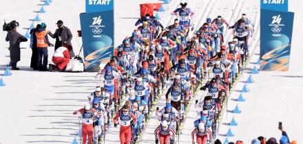 Val di Fiemme, Italy 20260208. The start of the men's cross-country 20 km Skiathlon at Lago di Tesero during the Winter Olympics in Milano Cortina 2026.
Photo: Terje Pedersen / NTB  
This text is auto translated Credit: NTB/Alamy Live News