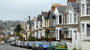 A row of terraced houses in Truro, Cornwall, UK