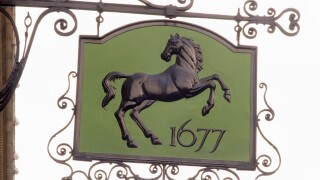 Lombard Street City of London Lloyds Bank street sign British Banks signs old 1677 vintage England UK black horse. Image shot 1995. Exact date unknown.