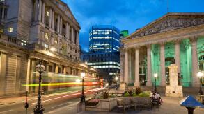 Royal Exchange and the Bank of England, Threadneedle Street, London, England, United Kingdom, Europe