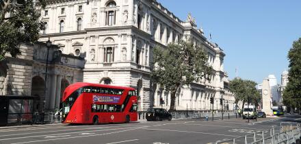Government Treasury building on corner of Great George Street and Whitehall, London, UK