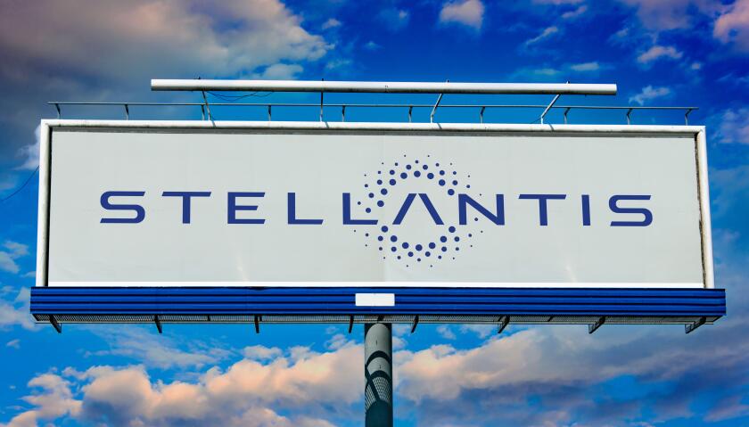 Advertisement billboard displaying logo of Stellantis