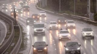 Bristol, UK. 24th Nov, 2024. Heavy wind and rain from Storm Bert Makes for difficult conditions on the M5 motorway near Bristol. Credit: JMF News/Alamy Live News