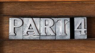part four phrase made from metallic letterpress type on wooden tray