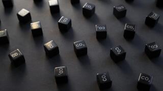 Blocks of carbon dioxide CO2. Ecology pollution. Visualization in cubic tons volumes of greenhouse gas emission. Impact on environment. Climate change