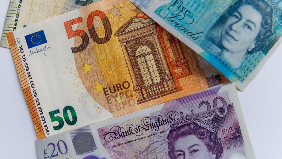 The five and twenty British Pound bank notes and the five and fifty Euro bank notes.