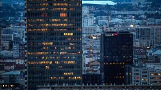 Lyon (central-eastern France): La Part-Dieu District at night. Skyscrapers (Incity and Swiss Life Towers) with lit up buildings