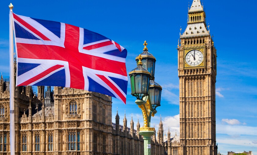 House of Parliament and British flag